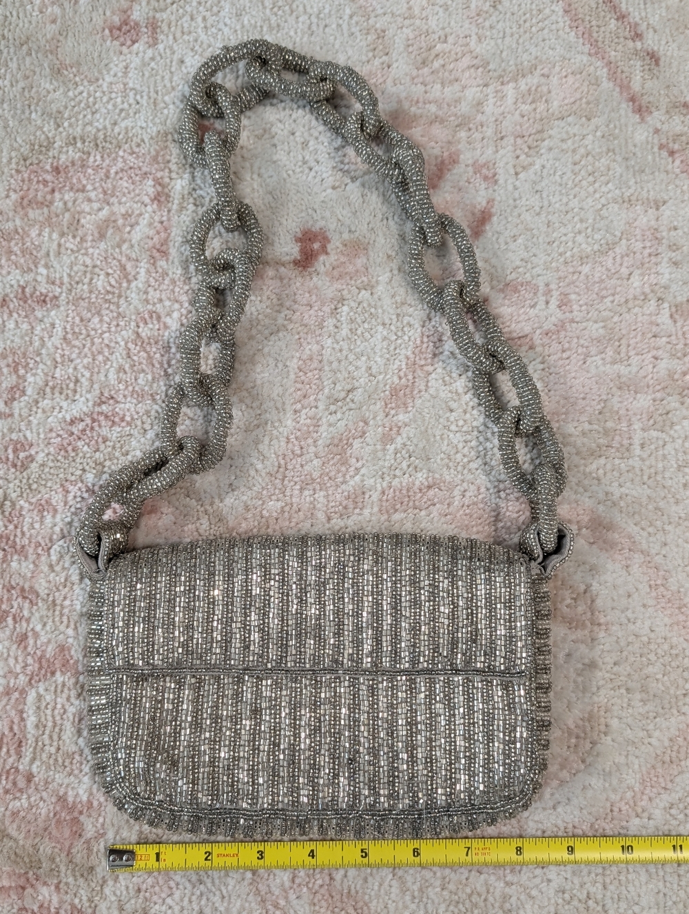Silver Beaded Chain Shoulder Bag